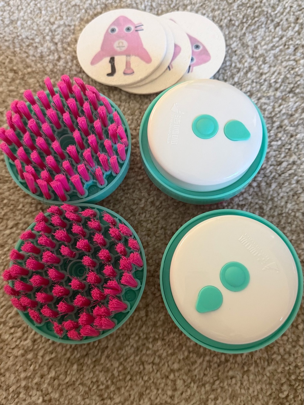 Kids Gentle Silicone Bath Brush with Pink Bristles — Teal/White 4 pieces